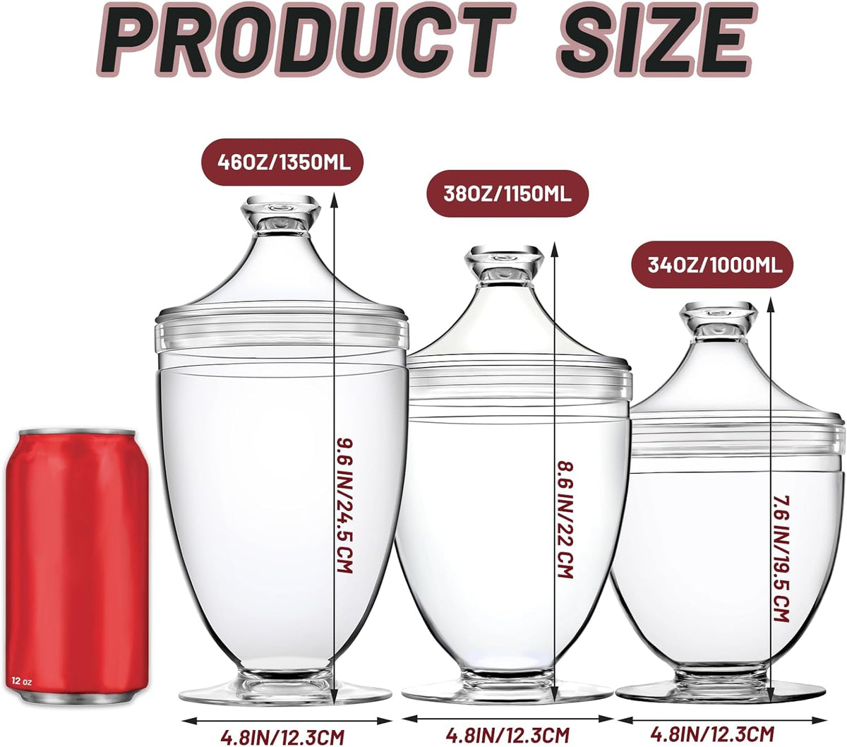 Acrylic Apothecary Jars with Lids, 3-Piece Vanity Organizer Canisters, Storage Container Jars for