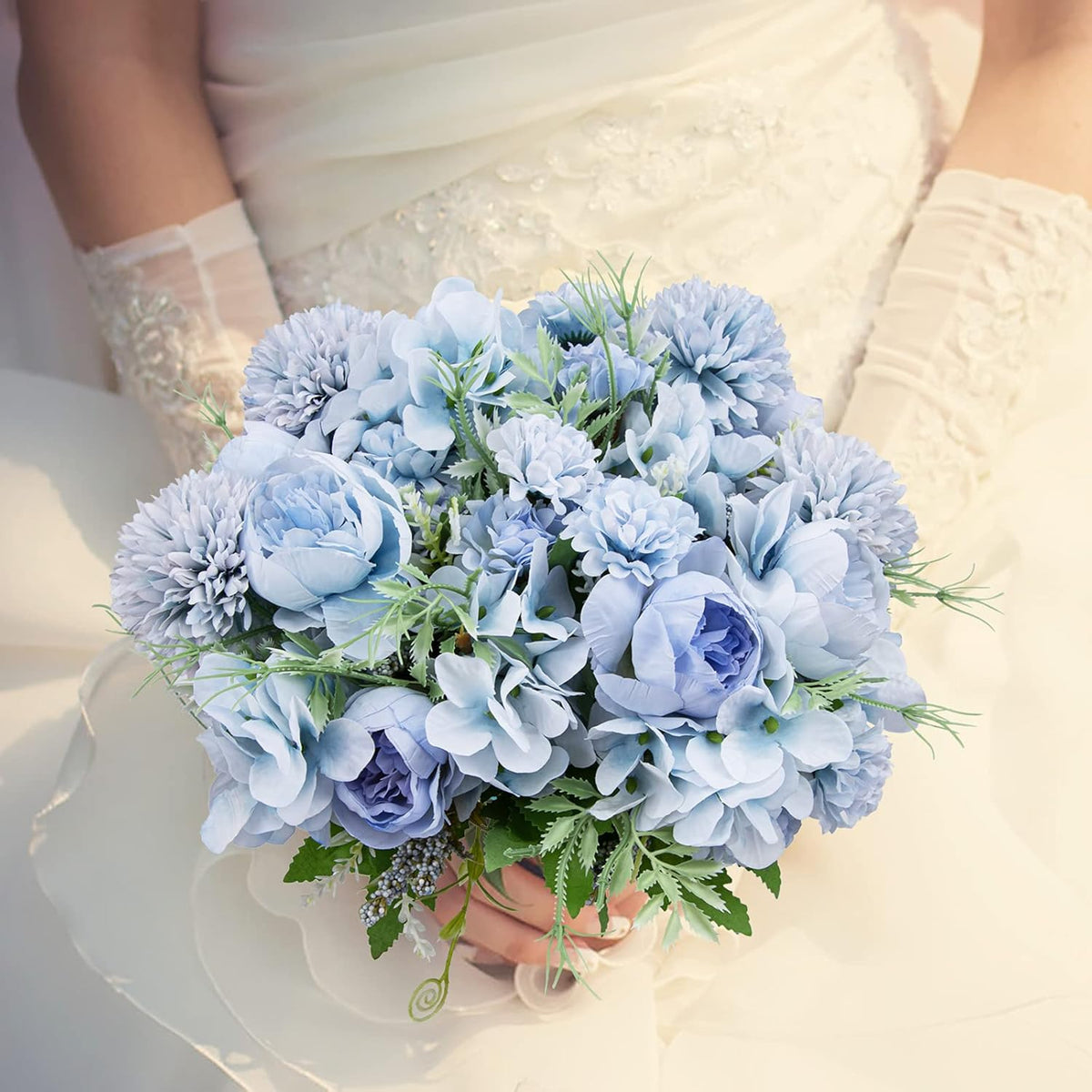 6 Pack Artificial Flowers, Fake Faux Peony Silk Hydrangea Plastic Carnations Daisy Realistic Flower