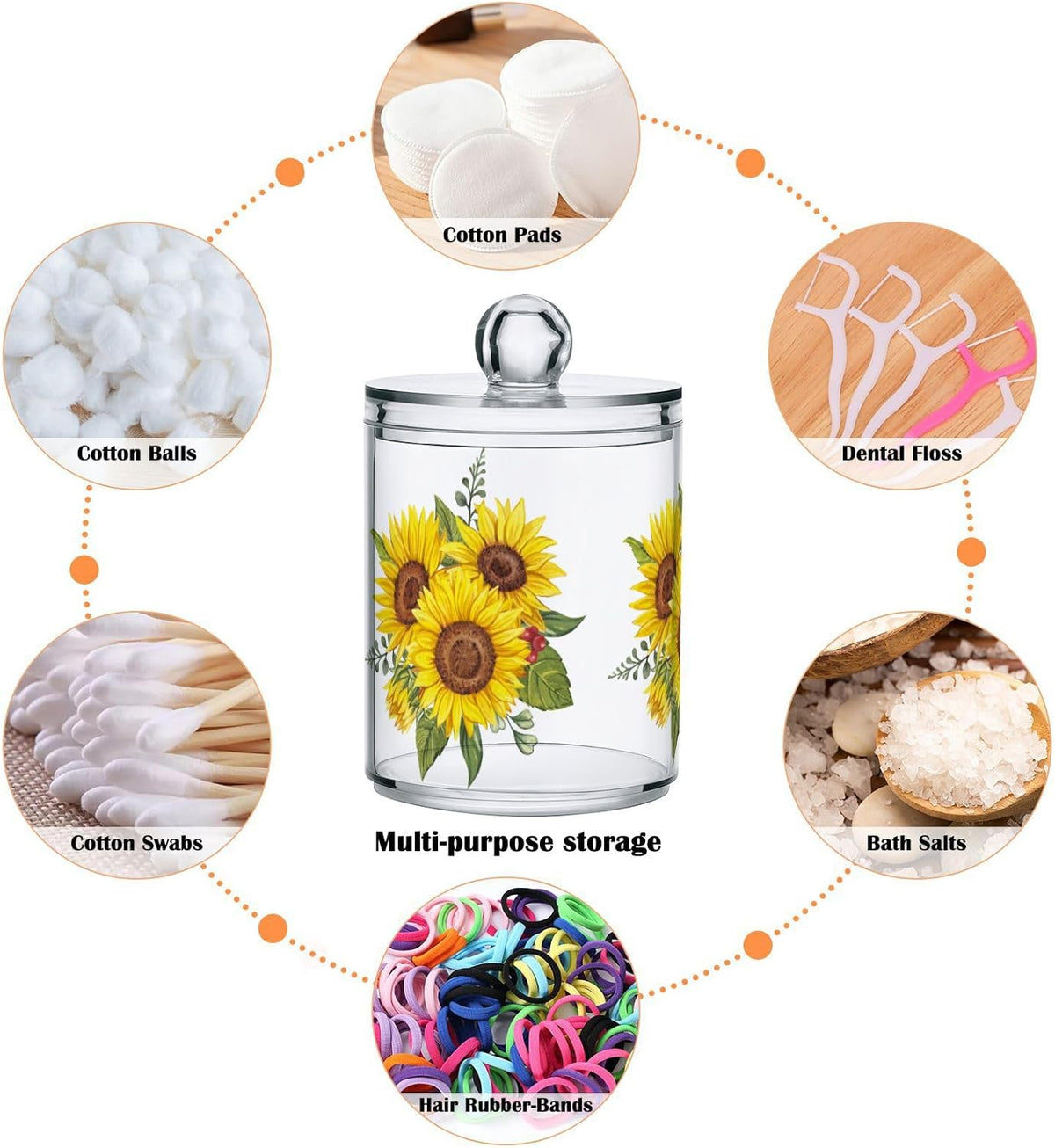Gredecor Qtip Holder Dispenser 2 Pack Yellow Watercolor Sunflowers Bathroom Decorative Storage