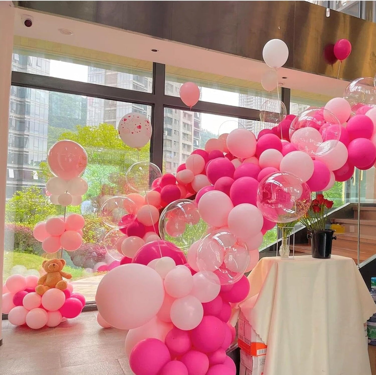 412pcs Hot Pink Balloon Garland Arch Kit 18 12 10 5 Inch Different Sizes Matte Latex Balloons for