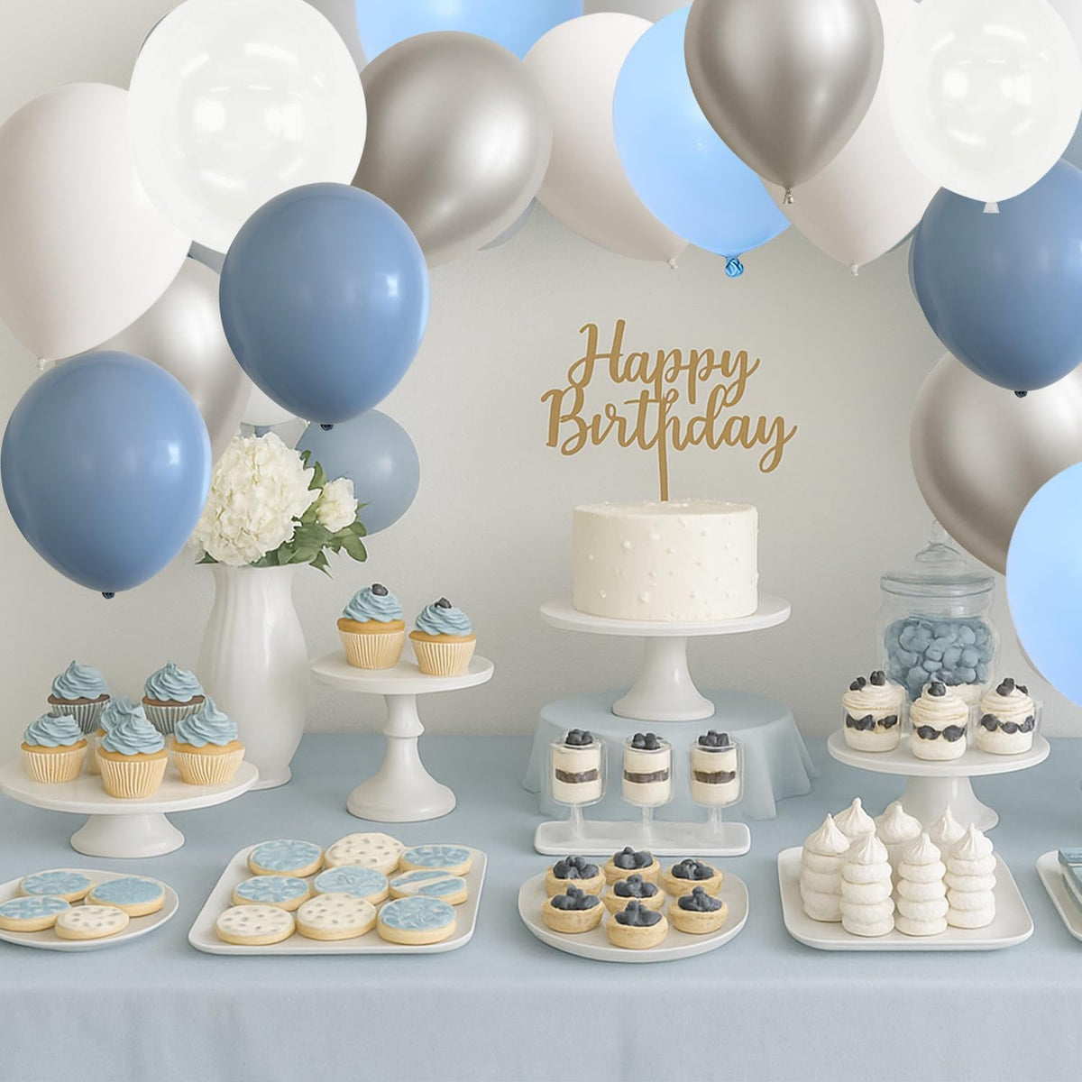 Dusty Blue and White Silver Balloons Bachelorette Party Decorations- 35Pcs 12in Baby Blue, White