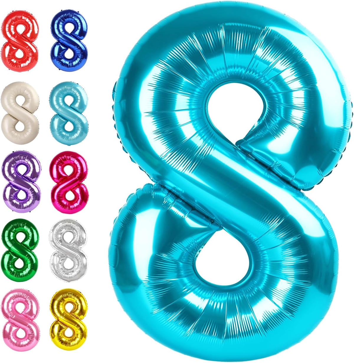 Helium Foil Blue Number 8 Balloon 40 Inch, Mylar Eight Numbers 8 18 28 38 48 58 80 88 Birthday