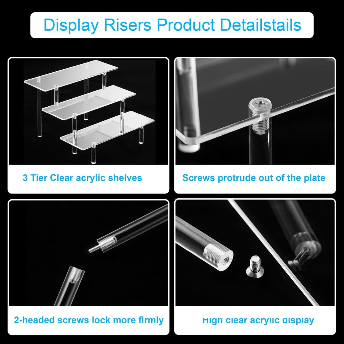 2PCS Acrylic Display Risers, 3 Tier Clear Cupcake Stand Risers, Organizer for Perfume, Funko POP