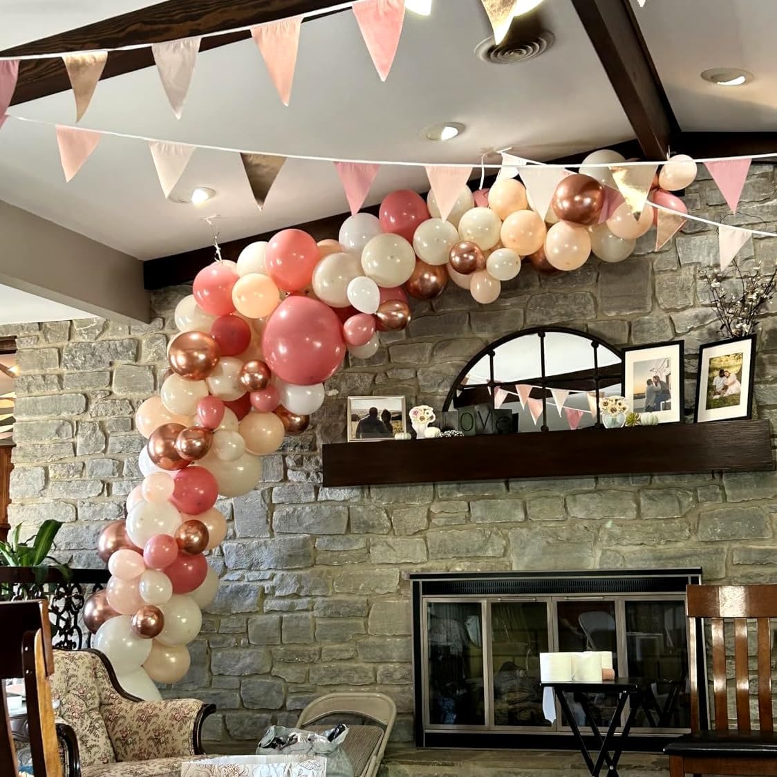 Dusty Pink and Rose Gold Balloons, 12In Retro Blush Pink Beige White Balloons with Metallic Rose
