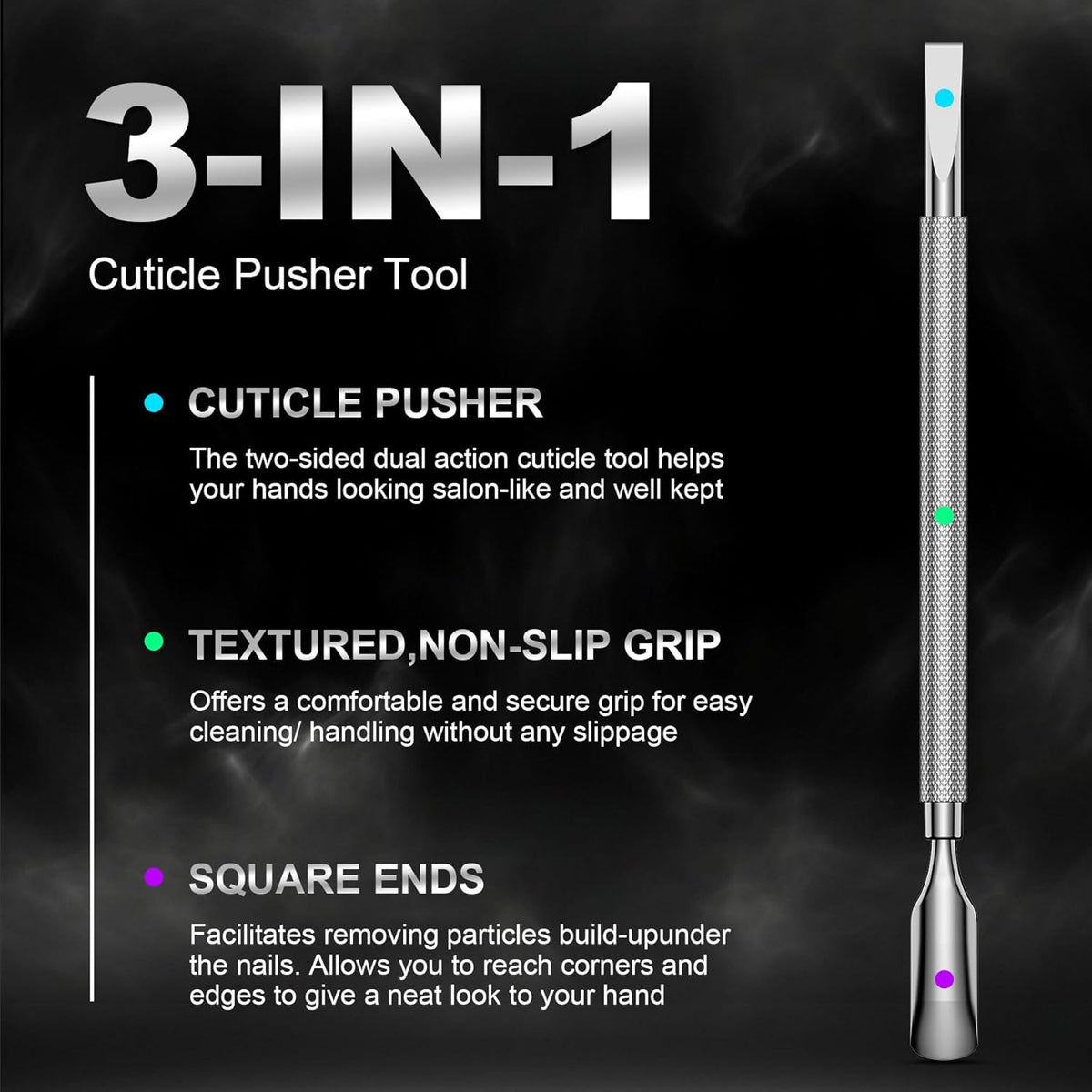 FERYES Professional Cuticle Pusher & Remover Tool - Stainless Steel Dual-Sided Nail Care Tool for