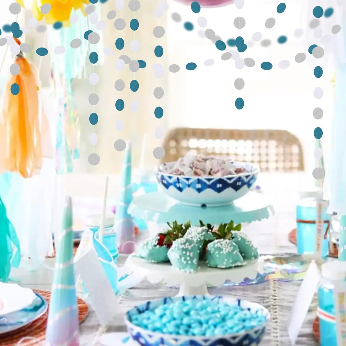 Teal-Turquoise White-Silver Party-Decorations Garland Streamers - 52Ft Woman Girl Frozen Birthday