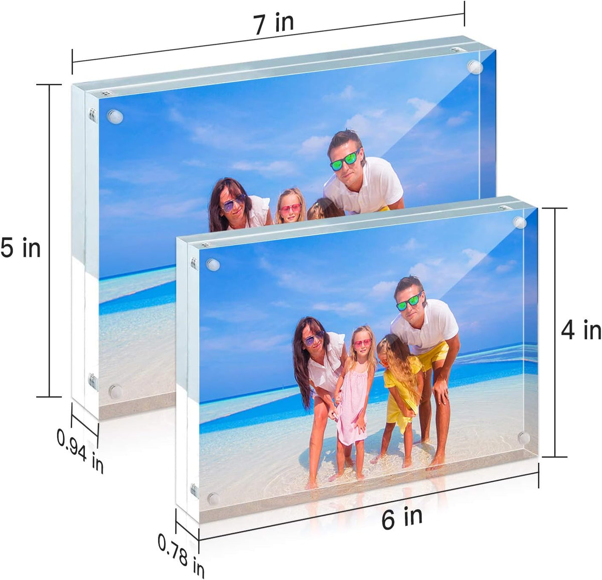 HELPLEX 6 Pack Acrylic Frame, 5x7&4x6 Combinations, 20% Thicker, 20-24mm Thick Acrylic Picture