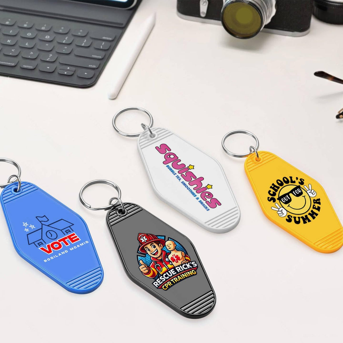 Custom Vintage Hotel Motel Keychains 100 Pack, Personalized Logo, Text Bulk - Perfect for