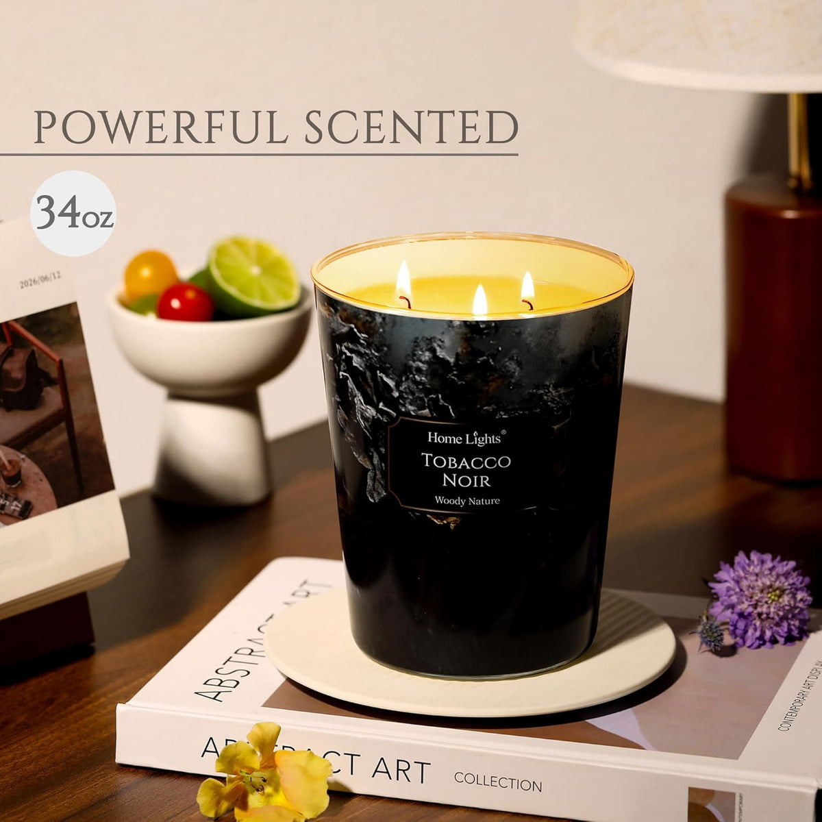 HomeLights Scented Candles for Women & Men, 34oz Candle Jars Aromatherapy 3-Wick Candle, Ideal for