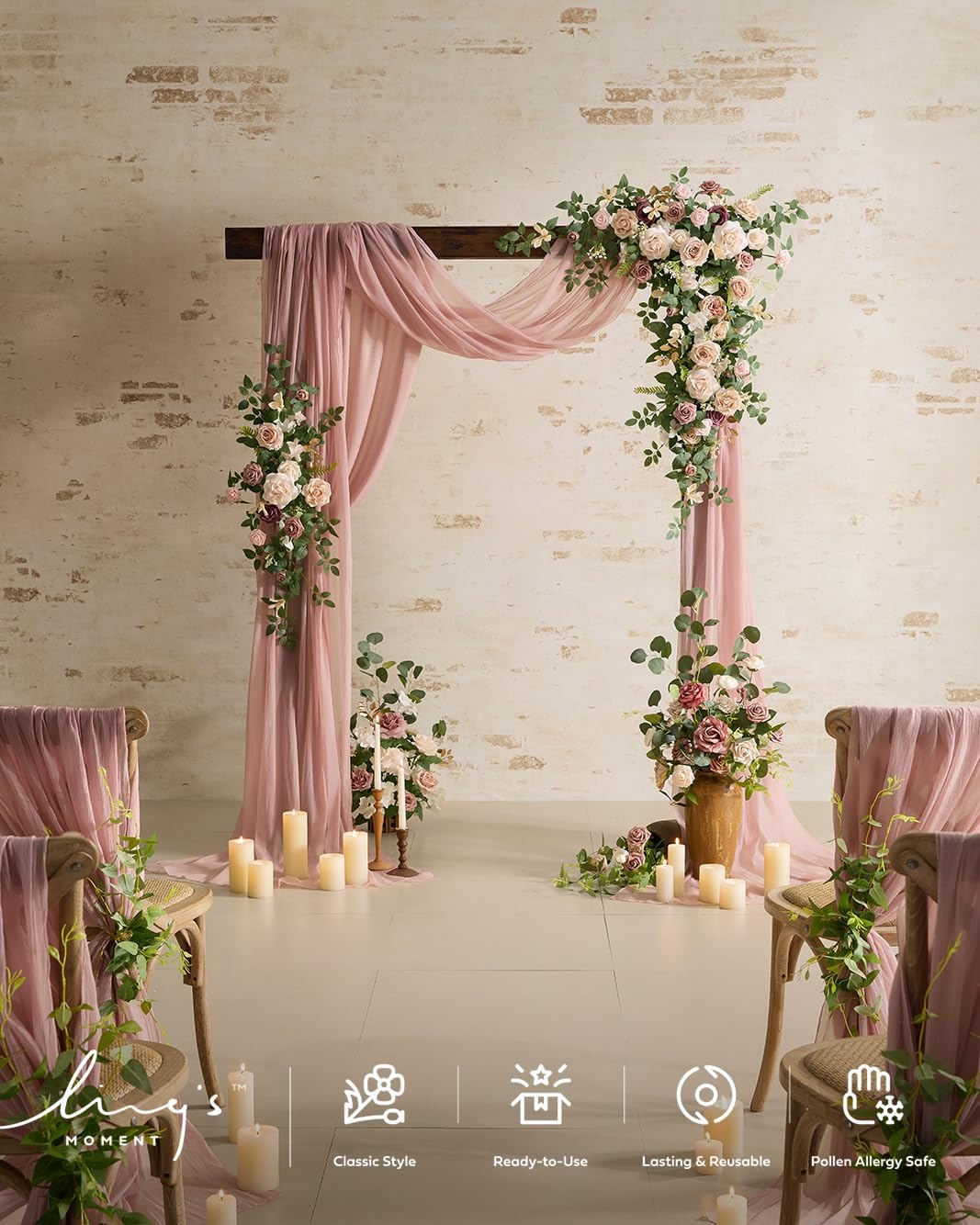 Ling's moment 17.5" Tall Standing Artificial Flowers Arrangements 4 pcs Wedding Aisle Runner Chair