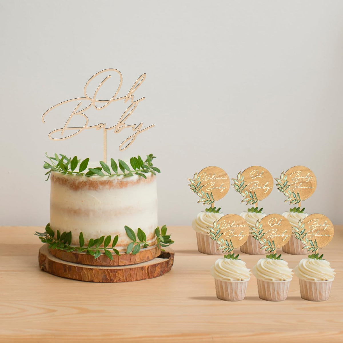 Custom Cupcake Toppers Cake Decorations in Wood for Wedding Engagement Baby Shower Birthday Party