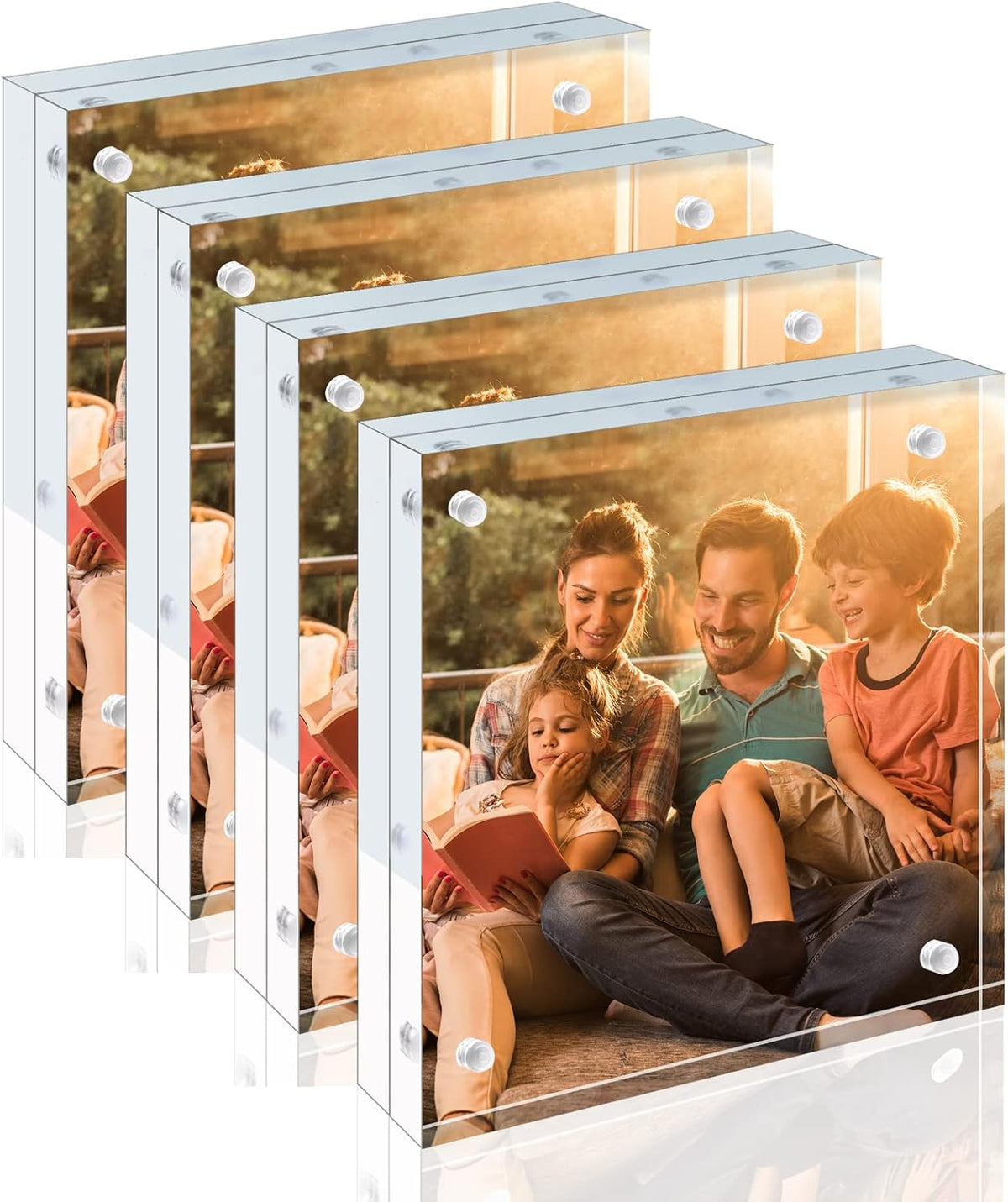 Egofine 4x4 Acrylic Frames 4 Pack, 20mm Thicker Frameless Clear Picture Frames, Double Sided