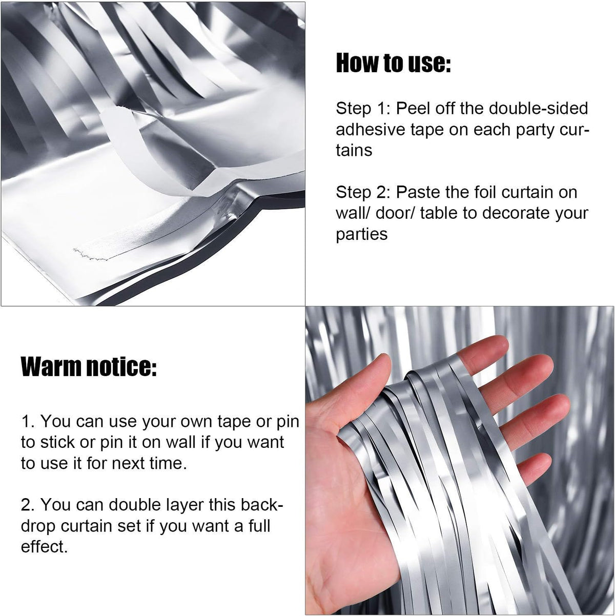 BEISHIDA 2 Pcs Silver Door Streamers Tinsel Curtain Party Streamers Backdrop Fringe Foil Wall