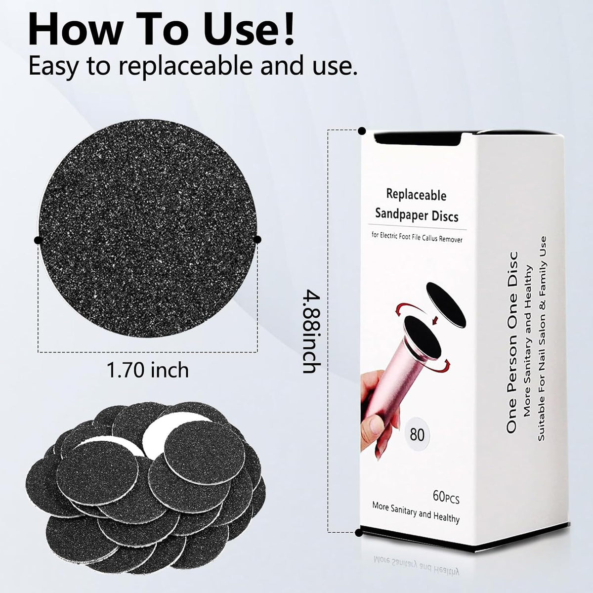 60 Pcs Replaceable Sandpaper Refill Discs for Electric Foot File Callus Remover Foot Care Dead Skin