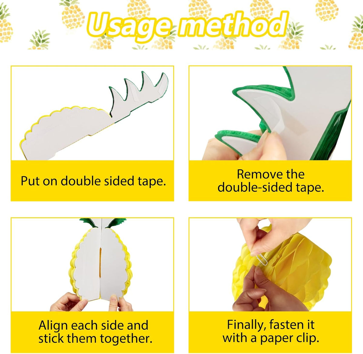 6 Pack 14 Inch Pineapple Honeycomb Decorations, Standing Tissue Paper Centerpieces, 3D Tropical