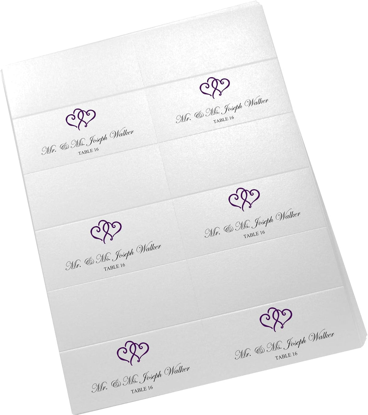 Linked Hearts Printable Place Cards, Eggplant (Choose Color), Set of 150 (25 Sheets), Laser &