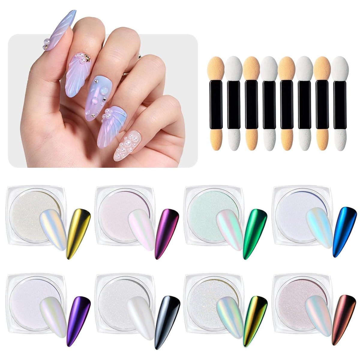 Beetles Chrome Nail Powder Metallic Mirror Effect, Holographic Aurora Mermaid Pearl Glitter, Chrome