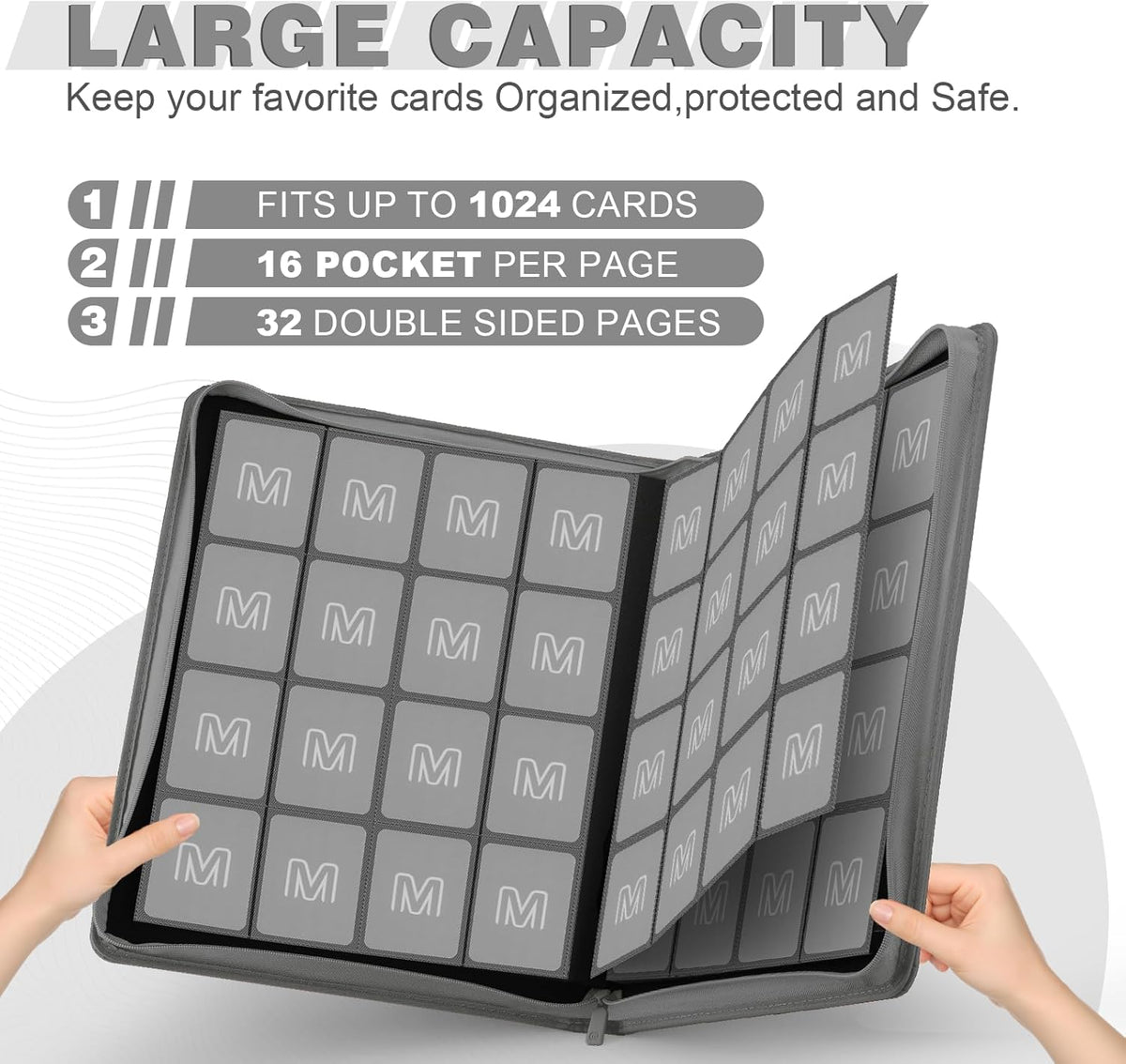 Premium Card Binder 16 Pocket,Trading Card Binder Holds up to 1000+Cards Sturdy Card Collection