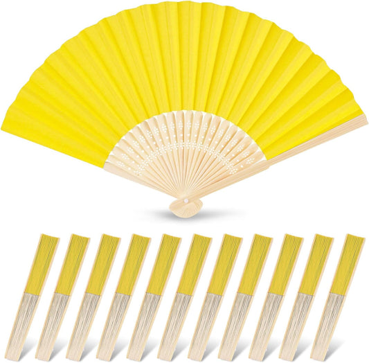 JOHOUSE 12 Pcs Paper Folding Hand Fans, 8.3 Inch Lemon Yellow Paper Fans Handheld Portable