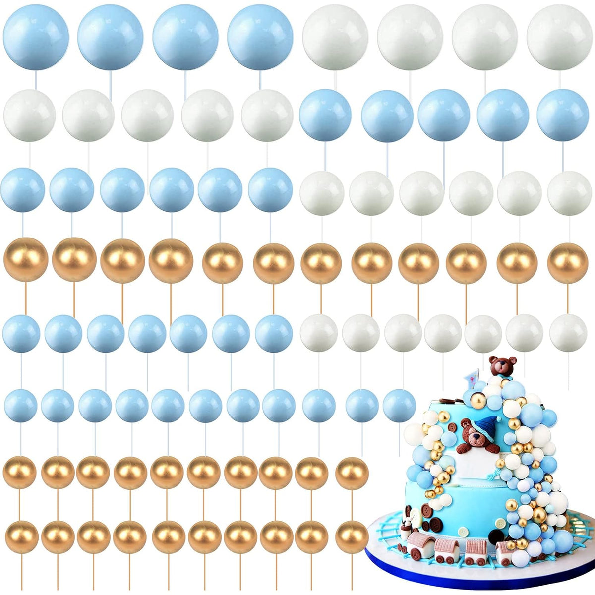 108 Pcs Balls Cake Topper DIY Cupcake Insert Foam Balloons for Cake Baking Wedding Anniversary