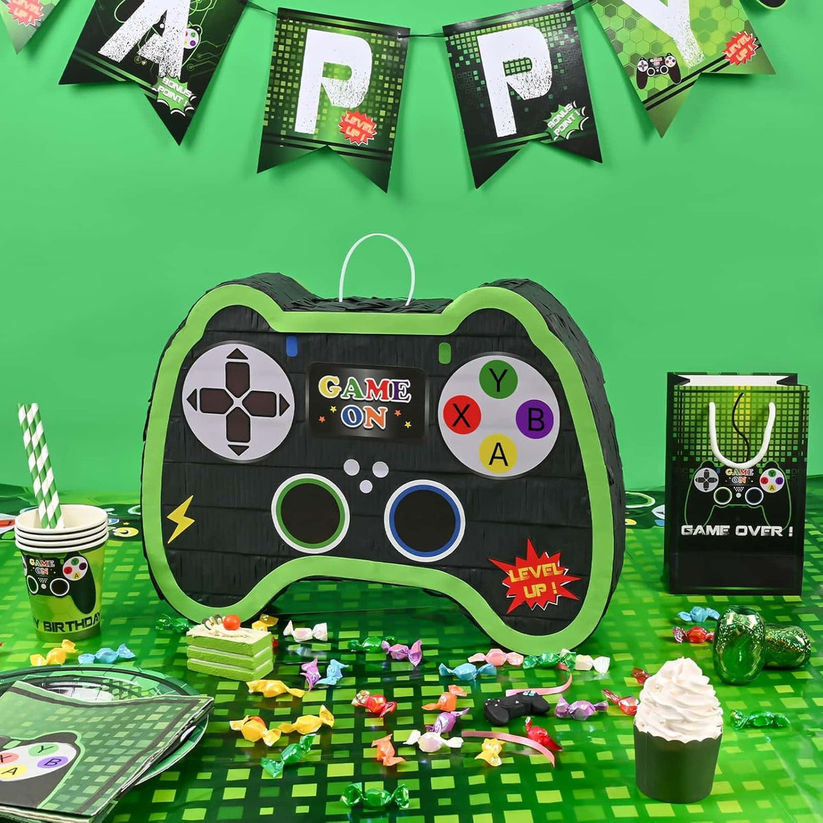 WERNNSAI Video Game Controller Piñata - Game Party Supplies Piñata Bundle with Blindfold and Bat