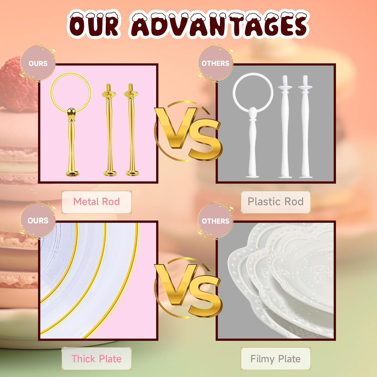 PinCute Cupcake Stand Holder - 3 Tier Cup Cake Dessert Stands, Plastic Tiered Serving Tray&Metal