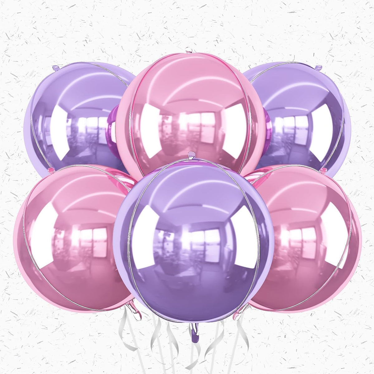 6Pcs Pink purple Round Foil Balloons,Giant 4D Round Ball Balloon,22 Inch Metallic Pink purple