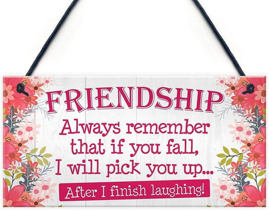 Rustic Wooden Signs Friendship Always Remember That if You Fall, I Will Pick You Up After I Finish