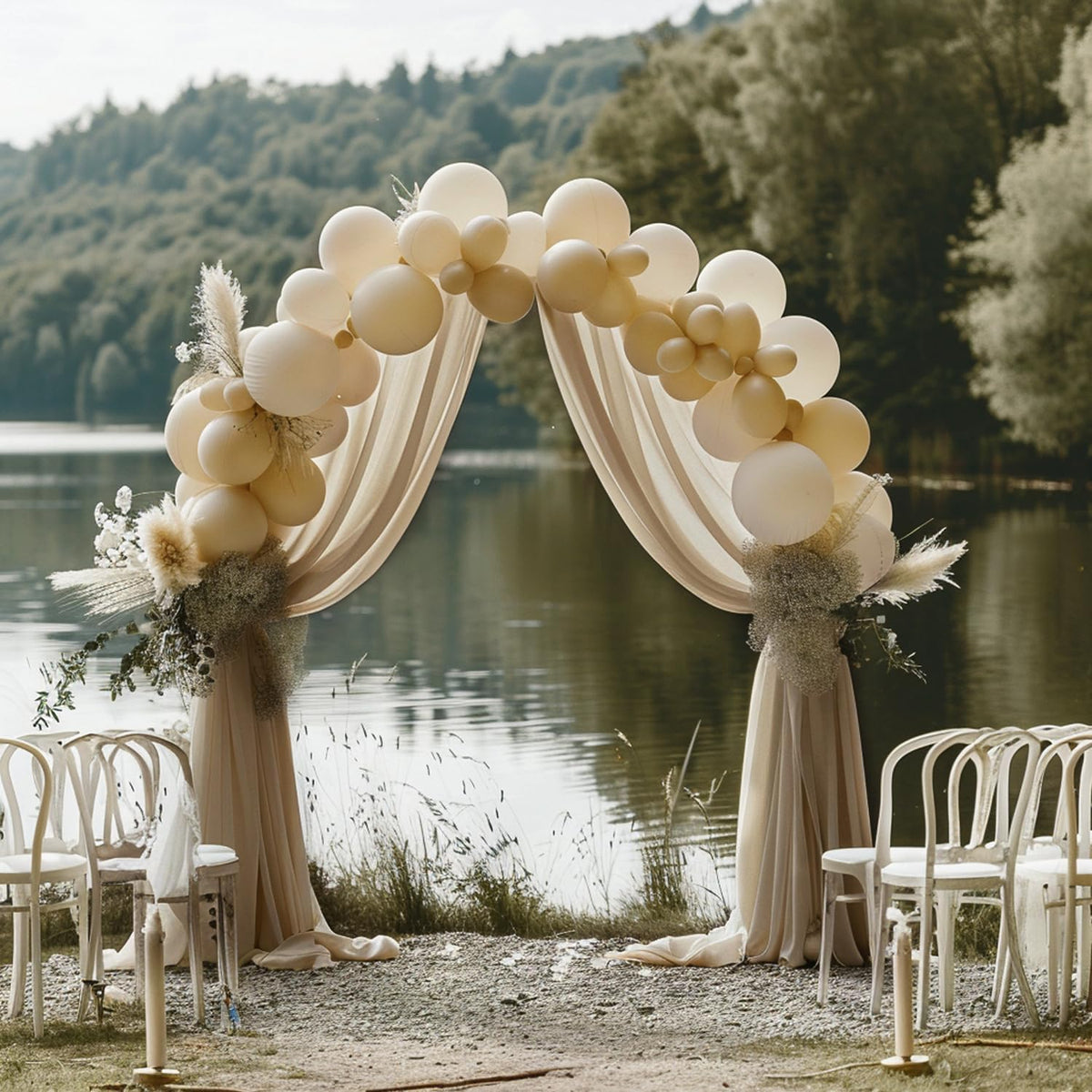 Wokceer Wedding Arch Draping Fabric Nude 28.7" x 20FT Sheer Drapes Backdrop for Ceremony, Birthday