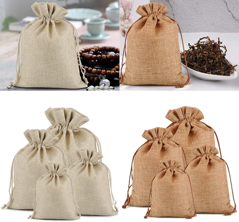 Lucky Monet 25/50/100PCS Burlap Gift Bags Wedding Hessian Jute Bags Linen Jewelry Pouches with