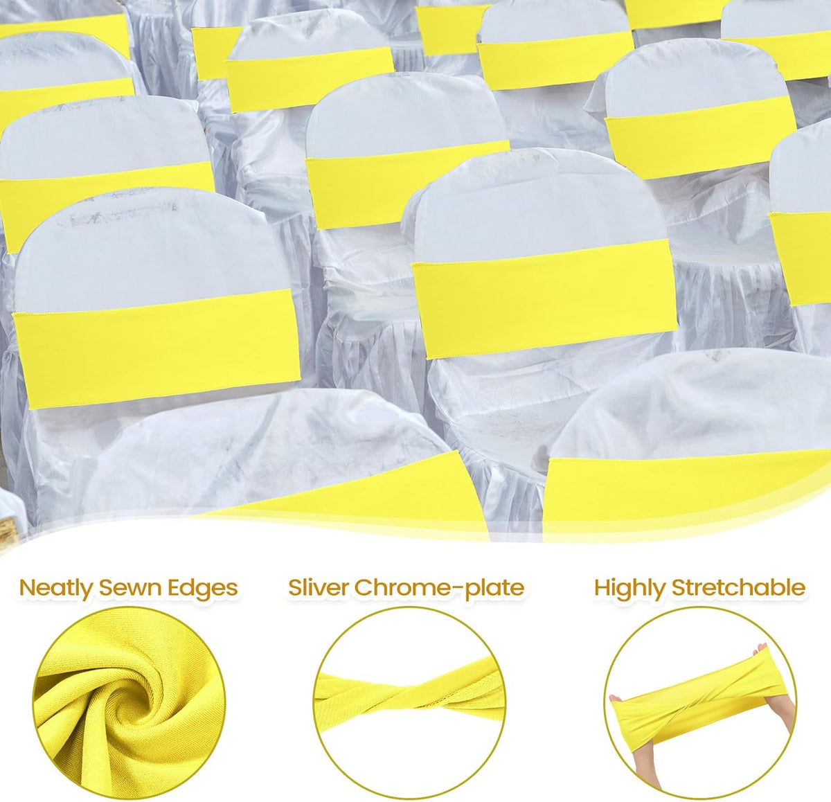 Kinlop 50 Pcs Spandex Chair Sashes Bows Chair Bands Slider Sashes for Covers Elastic Bands Ties