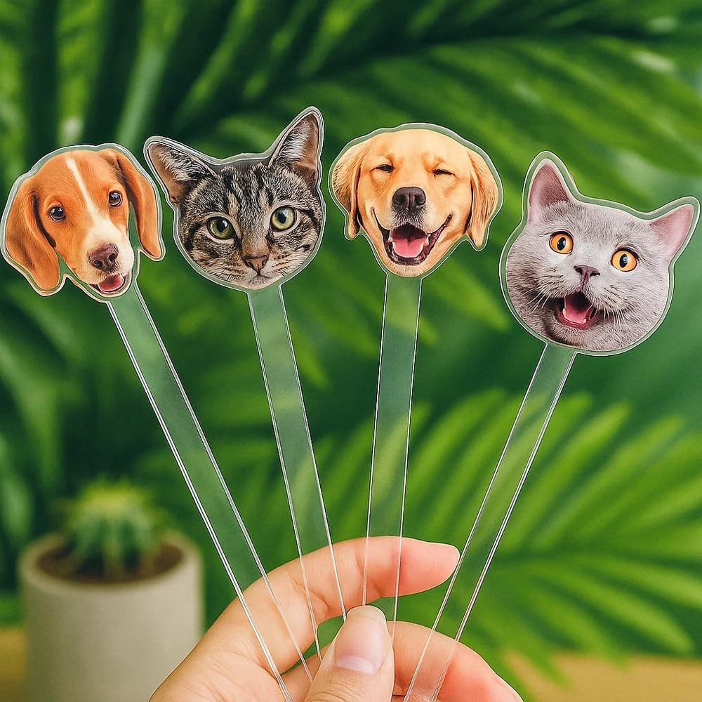 Custom 50 Pcs Double-Sided Wedding Pet Stir Sticks, Personalized Dog Cat Head Acrylic Cocktail