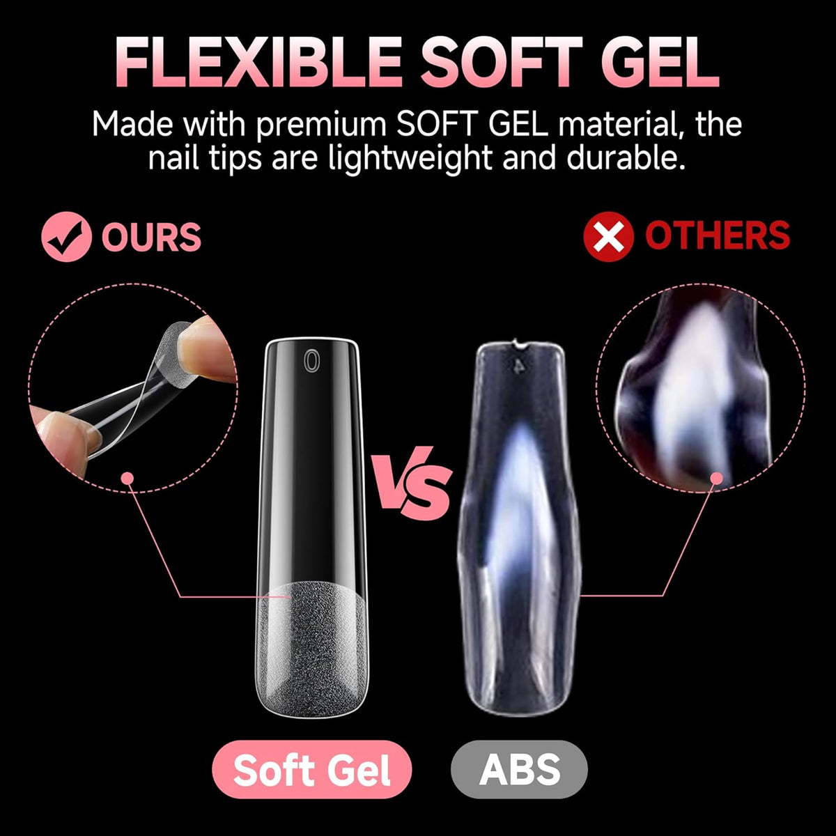 UNA GELLA Nail Tips Sqaure Extra Long Tapered Sqaure Nail Tips 504pcs XXL Clear Fake Nails Full