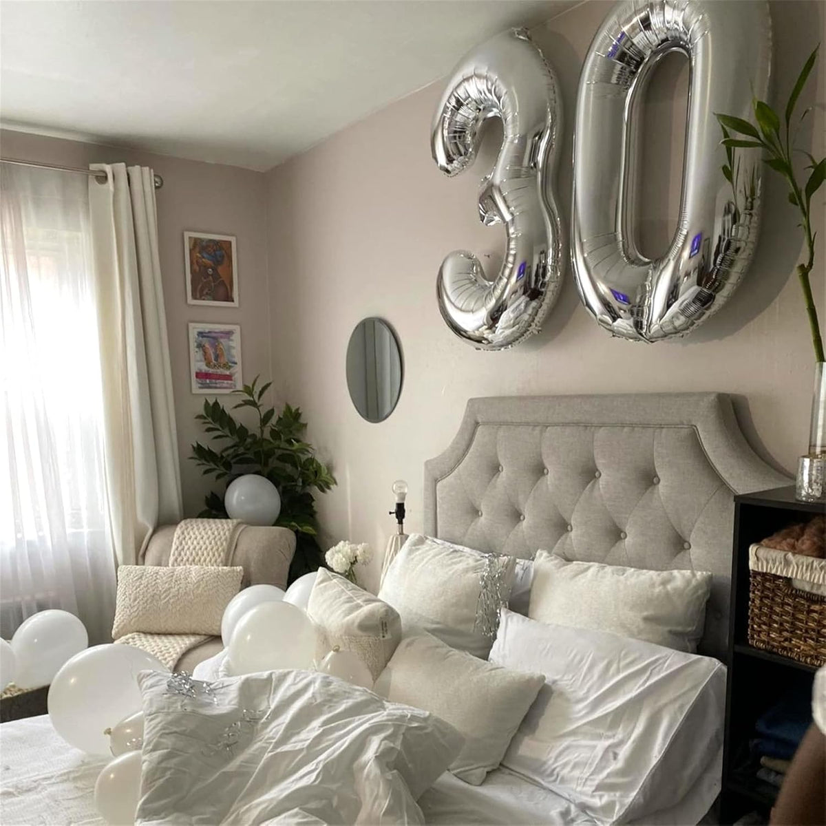 40 Inch Silver Foil Balloon Number 0, Giant Self Inflating Number Balloons 0-9 for Men Women
