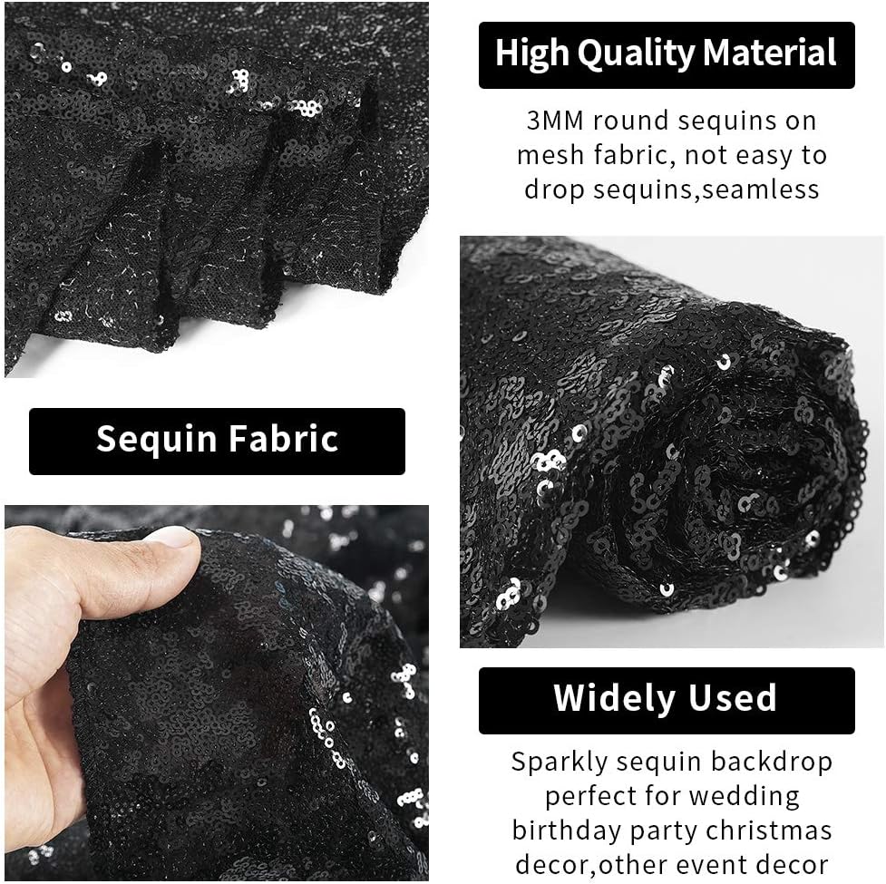 Hahuho Black Sequin Backdrop Curtain, 2PCS 2FTx8FT Glitter Backdrop Curtain for Parties, Christmas