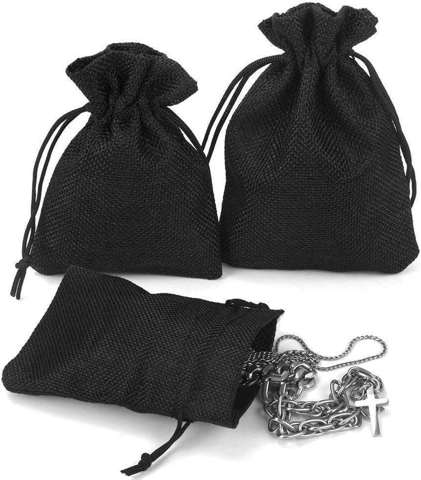 20Pcs Black Burlap Bags 5x7 inch, Drawstring Linen Gift Bags Small Jewelry Jute Sacks Halloween