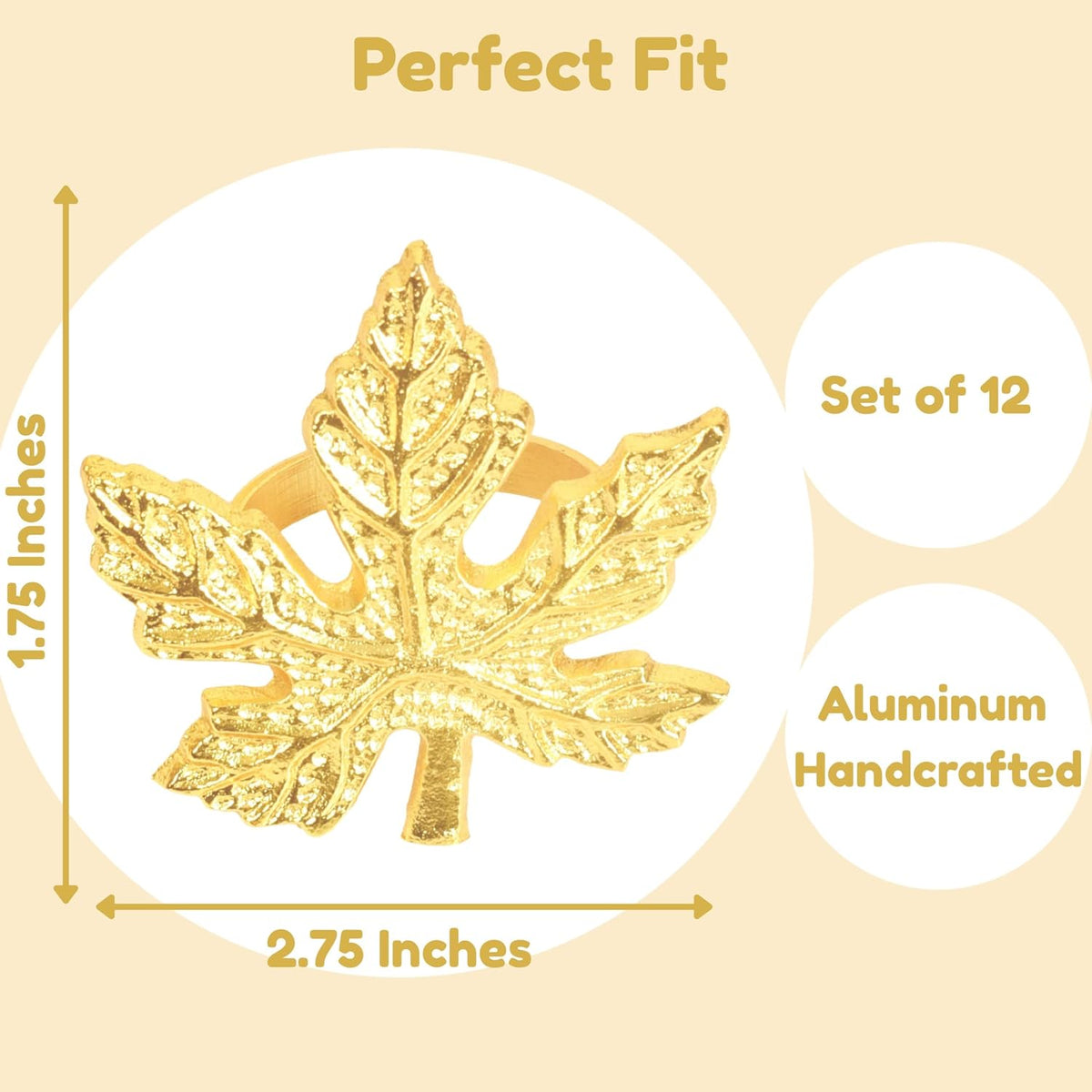 Elegant Handcrafted Leaf Napkin Rings - Set of 12 Premium Aluminum Holders for Dinner Parties