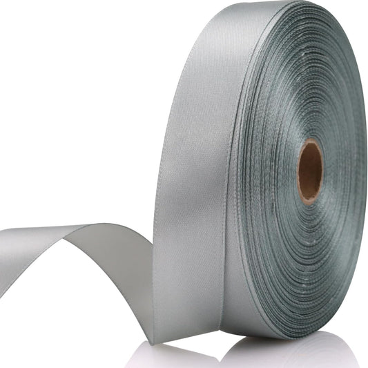Silver Ribbon 7/8 Inch 60 Yards Satin Craft Ribbon-Single Face Polyester Ribbon for Handmade