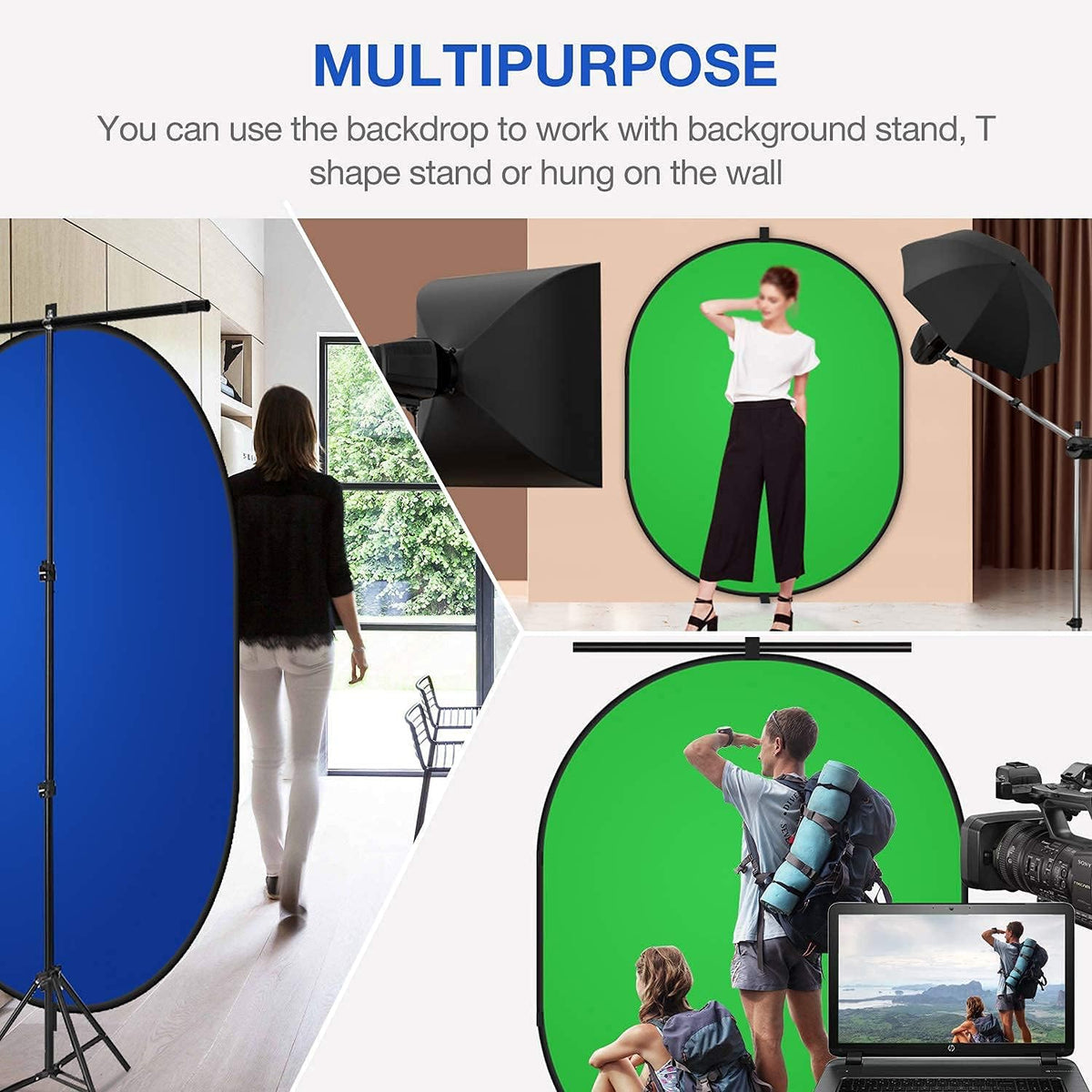 Yesker 5ft x 6.5ft Chromakey Backdrop, 2-in-1 Background Screen Green and Blue Screen, Foldable
