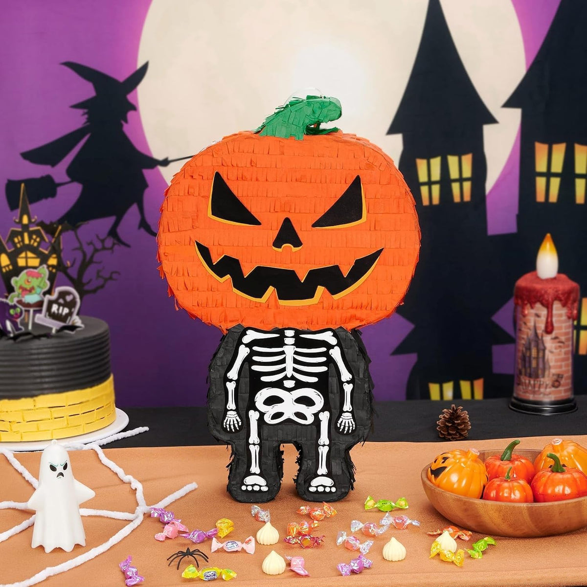 WERNNSAI Halloween Skull Pumpkin Piñata - Pumpkin Skull Pinata Halloween Scary Party Candy Game