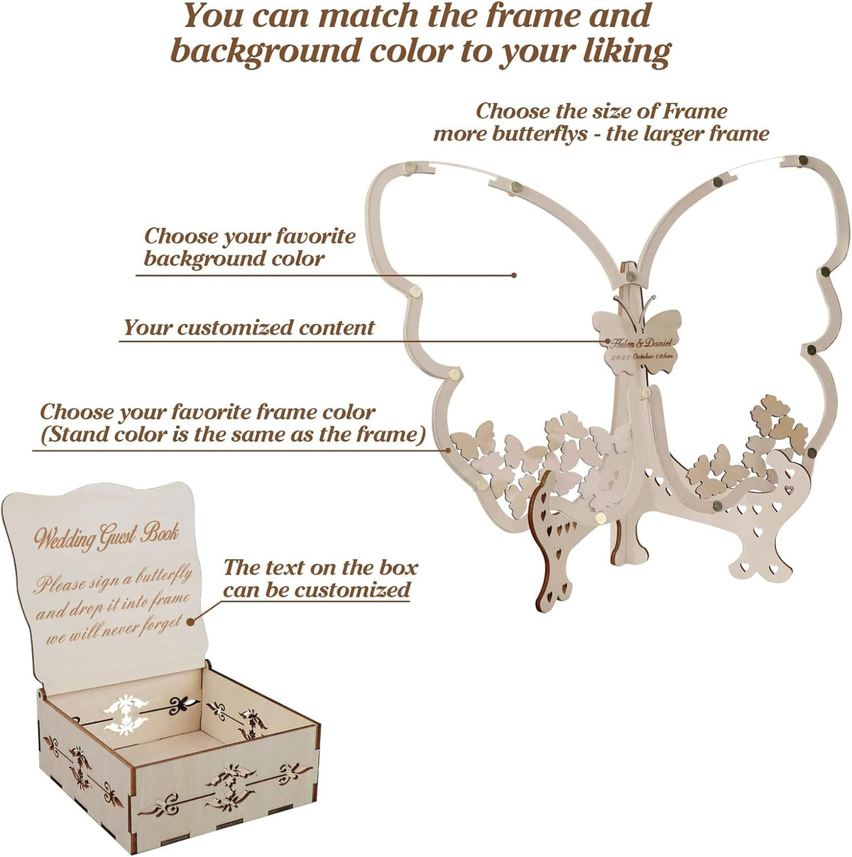 14Colors Butterfly Guest Book Alternativey for 40 Guests to 200 Guests,Rustic Drop Wooden Signs for