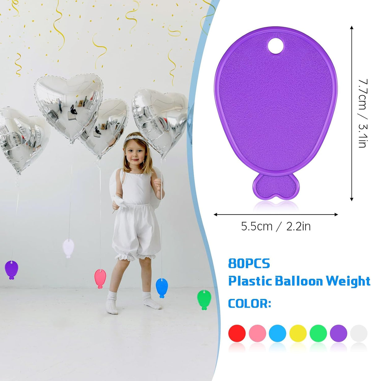 Lenwen 80 Pcs Balloon Weights Plastic Colorful Weights for Balloons for Birthday Party Decoration