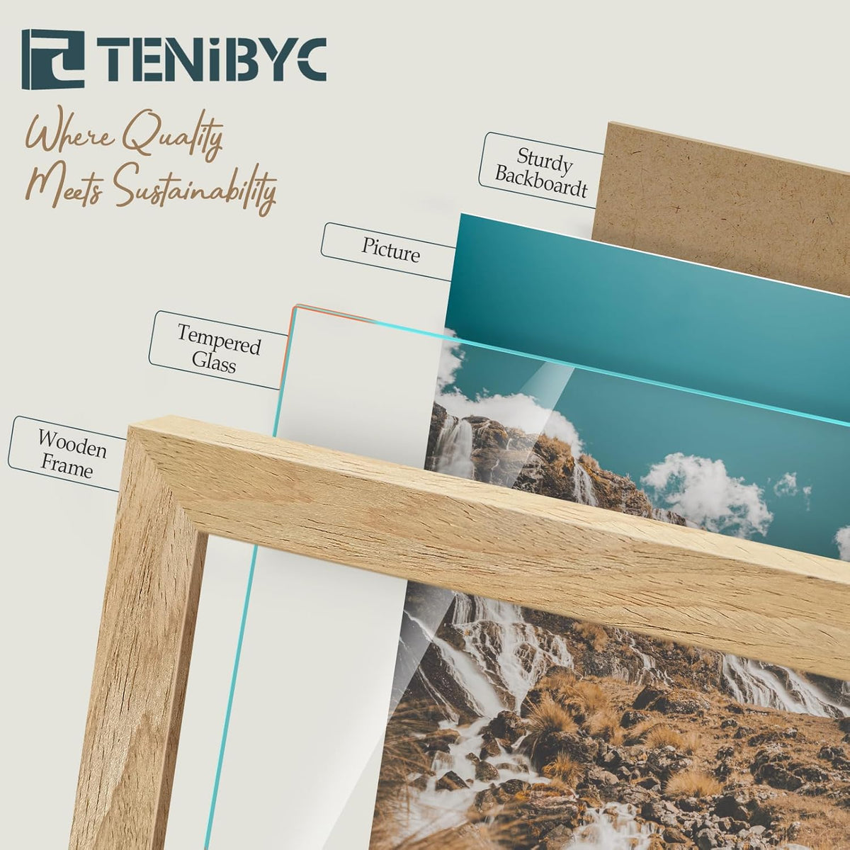 8.5x11 Picture Frame Set - 4 Pack, Natural Solid Wood, HD Tempered Glass, Elegant Wood Grain Photo