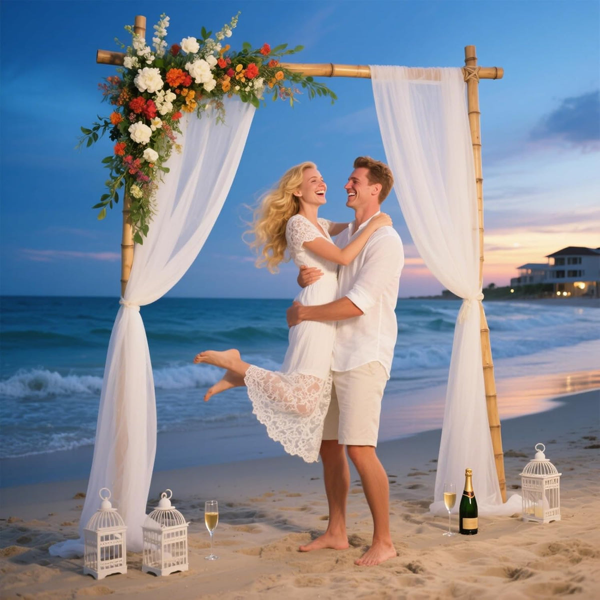 VOK White Wedding Arch Draping Fabric 29in x 18Ft 4 Panels Sheer Chiffon Curtain Drapes Extra Long