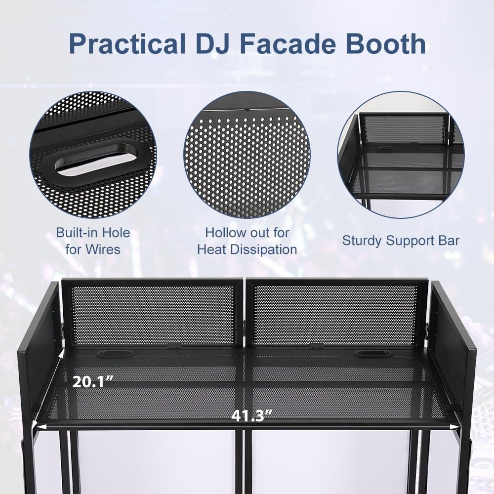 LUCKUP Portable DJ Booth 41"L x 20"W DJ Facade with White & Black Scrim, Foldable DJ Table Station