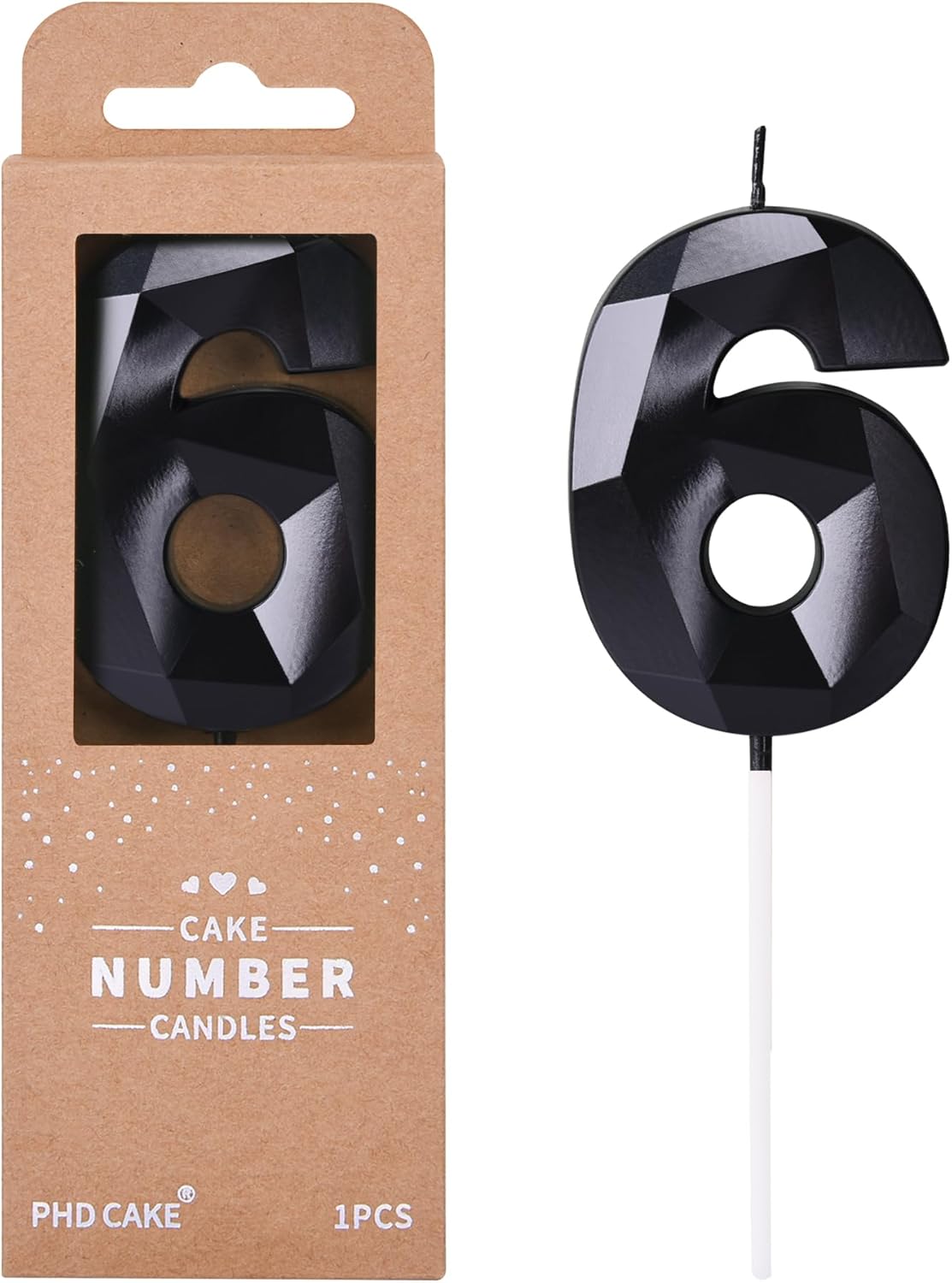PHD CAKE 2.76 Inch Crystal Black 6 Number Birthday Candles, Black Number Candles, Cake Number