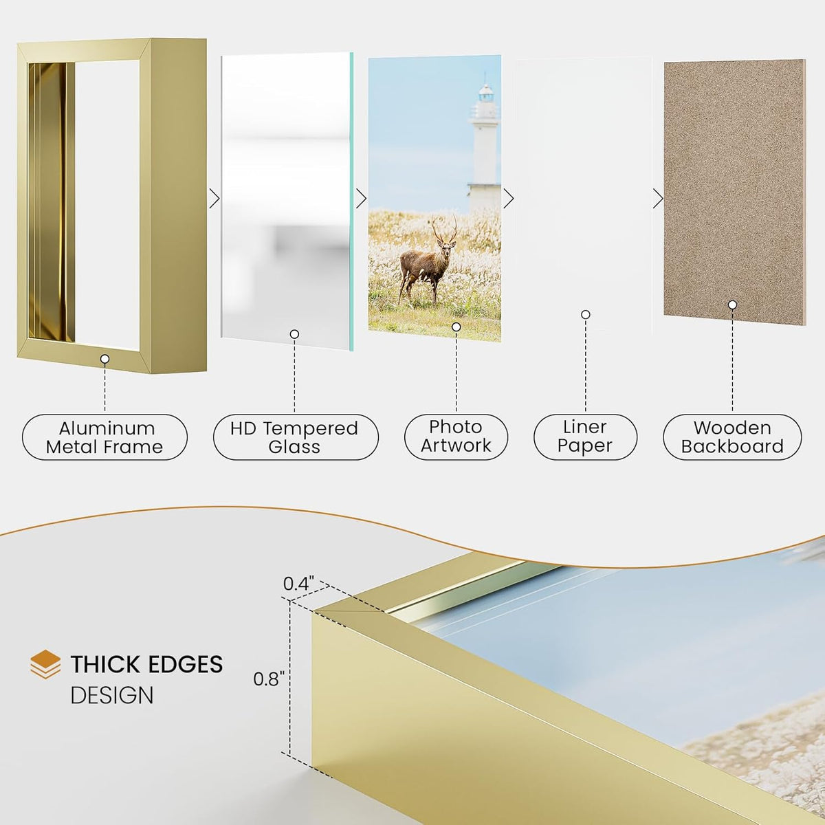 10x13 Aluminum Metal Picture Frame,Tempered Glass Gold Photo Frame 10x13 for Family