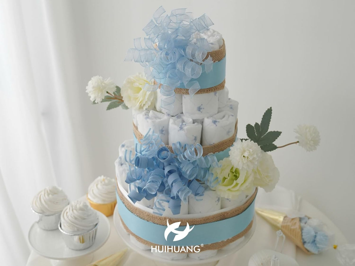 HUIHUANG Blue Gift Bows 5 inch x 8 Counts Dusty Blue Self-Adhesive Curly Ribbon Bows for Gift