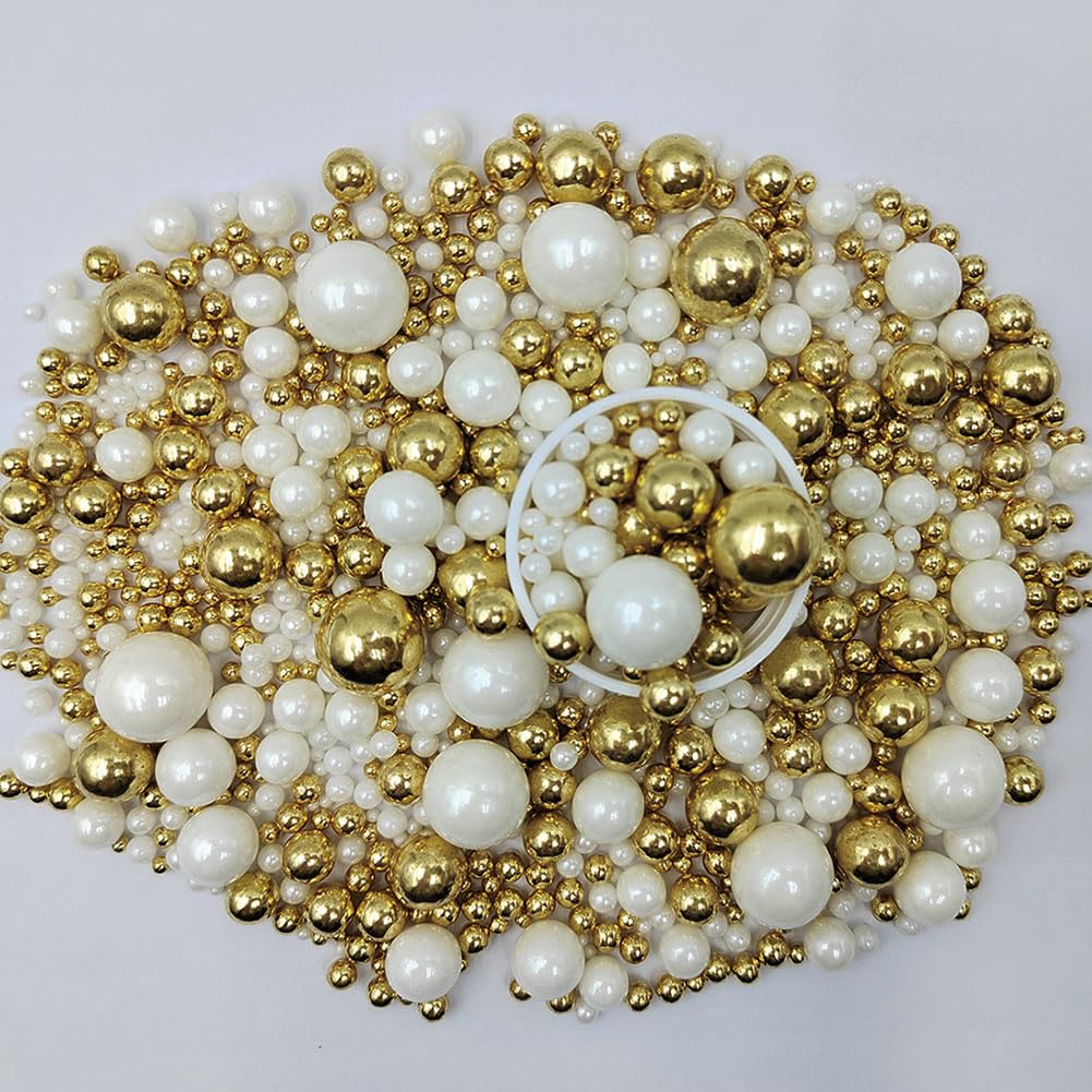 Edible White Gold Sugar Pearls Candy Sprinkles 120G/ 4.23Ounce Baking Cake Sprinkles Cupcake and