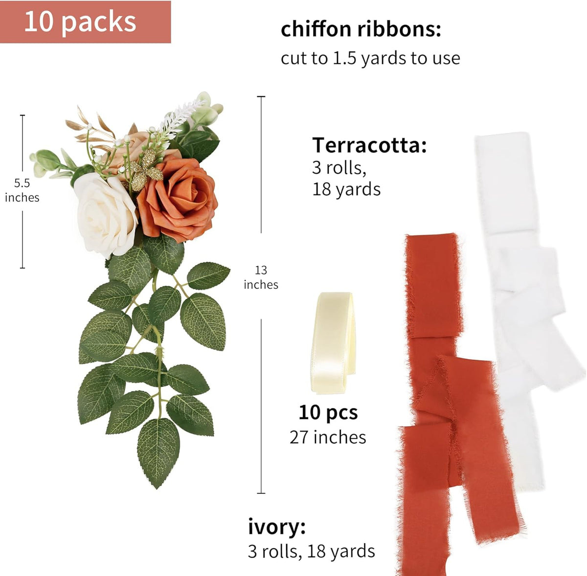 Wedding Aisle Decorations for Wedding Ceremony Set of 10 Pew Flowers for Church Chair Decorations